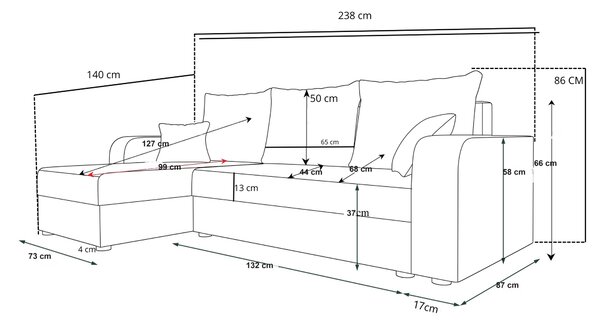 Razvlačna kutna garnitura L VALERIO 238x140 cm, tamno siva/antracit + 2 jastuka GRATIS, univerzalna