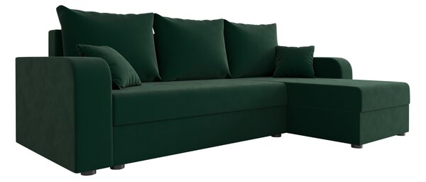 Razvlačna kutna garnitura L VALERIO 238x140 cm, tamno zelena + 2 jastuka GRATIS, univerzalna