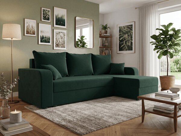 Razvlačna kutna garnitura L VALERIO 238x140 cm, tamno zelena + 2 jastuka GRATIS, univerzalna