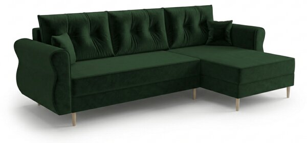 Razvlačna kutna garnitura L SILVIANO 230x140 cm, tamno zelena, univerzalna