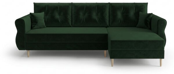 Razvlačna kutna garnitura L SILVIANO 230x140 cm, tamno zelena, univerzalna