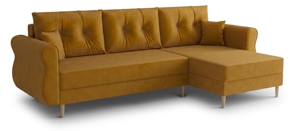 Razvlačna kutna garnitura L SILVIANO 230x140 cm, senf, univerzalna