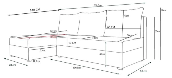 Razvlačna kutna garnitura L VALERIO SLIM 200x140 cm, tamno siva/antracit + 2 jastuka GRATIS, univerzalna