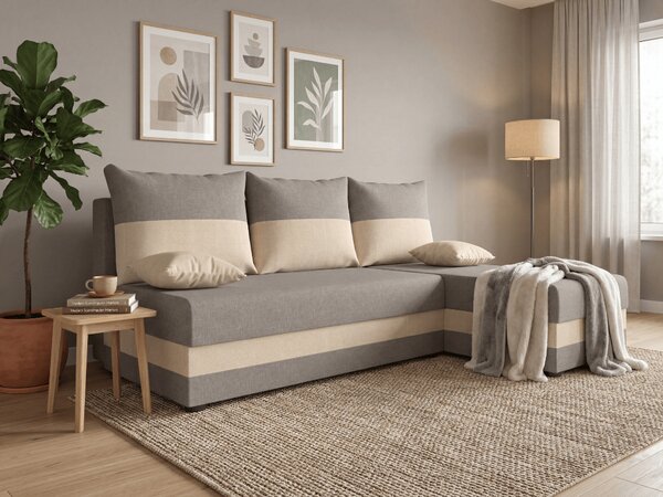 Razvlačna kutna garnitura L VALERIO SLIM 200x140 cm, svijetlo siva/bež + 2 jastuka GRATIS, univerzalna