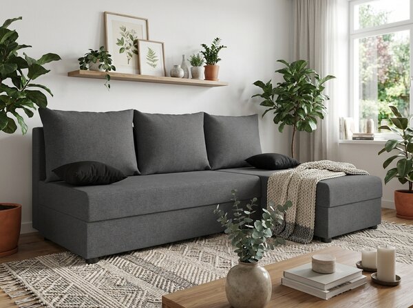 Razvlačna kutna garnitura L VALERIO SLIM 200x140 cm, tamno siva + 2 jastuka GRATIS, univerzalna