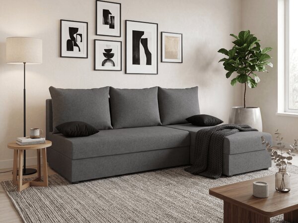 Razvlačna kutna garnitura L VALERIO SLIM 200x140 cm, tamno siva + 2 jastuka GRATIS, univerzalna