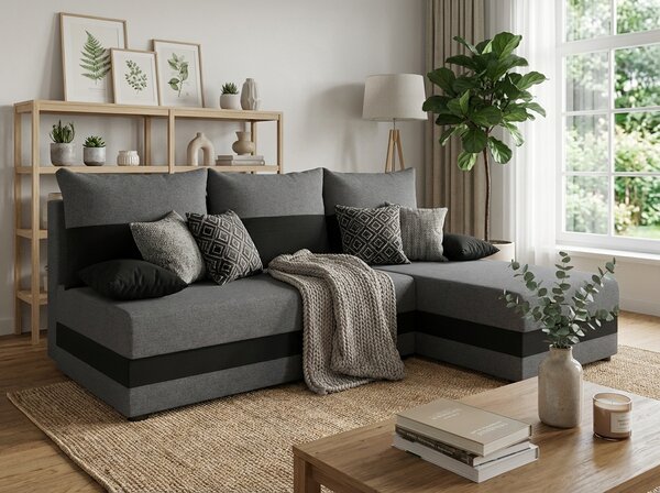 Razvlačna kutna garnitura L VALERIO SLIM 200x140 cm, tamno siva/antracit + 2 jastuka GRATIS, univerzalna