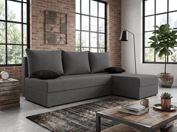 Razvlačna kutna garnitura L VALERIO SLIM 200x140 cm, tamno siva + 2 jastuka GRATIS, univerzalna