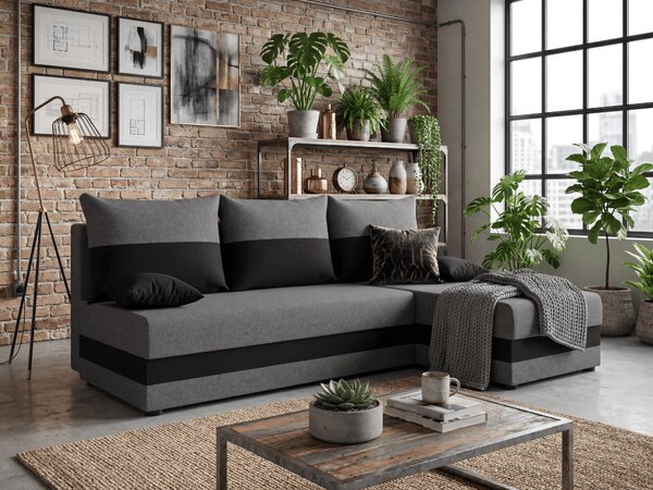 Razvlačna kutna garnitura L VALERIO SLIM 200x140 cm, tamno siva/antracit + 2 jastuka GRATIS, univerzalna