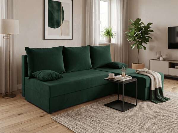 Razvlačna kutna garnitura L VALERIO SLIM 200x140 cm, tamno zelena + 2 jastuka GRATIS, univerzalna