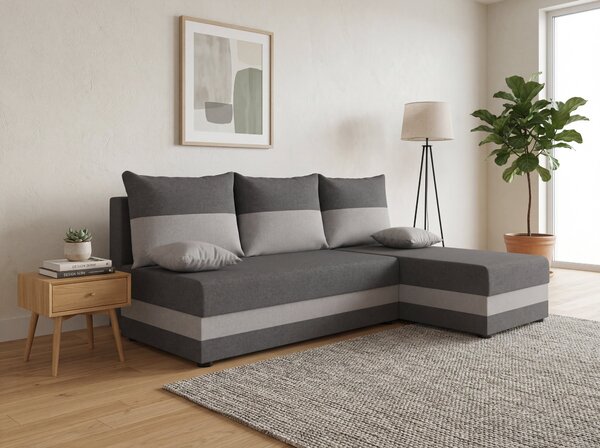 Razvlačna kutna garnitura L VALERIO SLIM 200x140 cm, tamno siva/svijetlo siva + 2 jastuka GRATIS, univerzalna