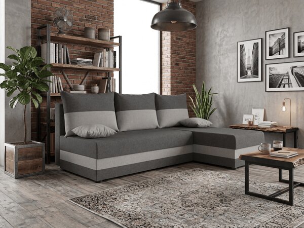 Razvlačna kutna garnitura L VALERIO SLIM 200x140 cm, tamno siva/svijetlo siva + 2 jastuka GRATIS, univerzalna