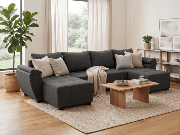 Razvlačna U kutna garnitura LIVARO 305x140 cm, tamno siva