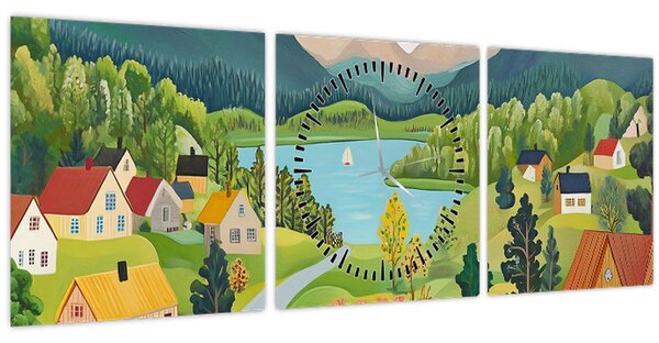 Slika - Selo u planinama (sa satom) (90x30 cm)
