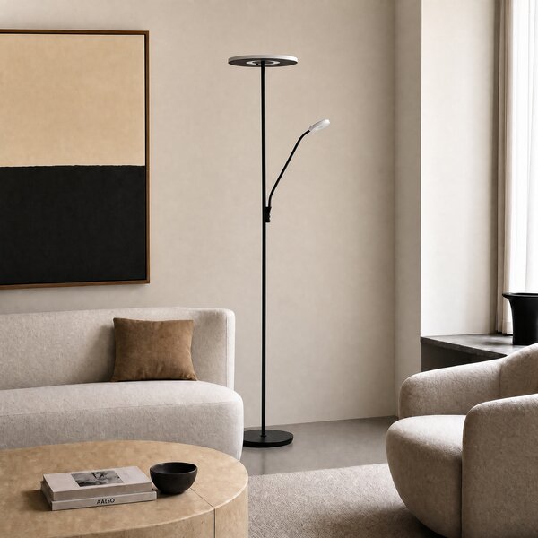 Podne Lampa Lucande, Raymond, prigušiv, Crno, Dnevna soba, Metal, Moderan