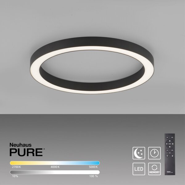 Stropne Svjetiljka PURE, PURE Lines Round, prigušiv, Crno, Dnevna soba, Metal, Moderan