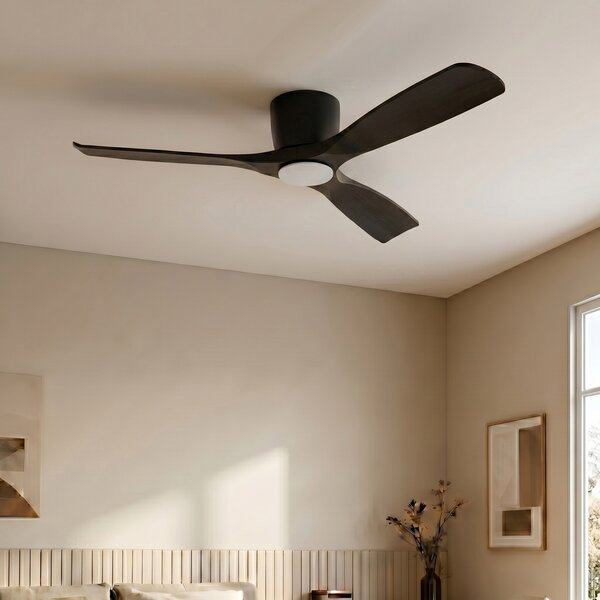 Moneno pametni LED stropni ventilator, crni, DC, Tuya - Lucande Lucande, Moneno, prigušiv, Crno, Dnevna soba, Metal, Moderan