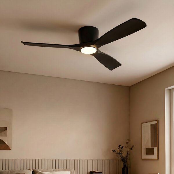 Moneno pametni LED stropni ventilator, crni, DC, Tuya - Lucande Lucande, Moneno, prigušiv, Crno, Dnevna soba, Metal, Moderan