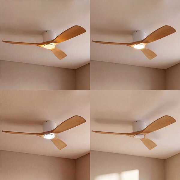 Moneno LED stropni ventilator, bijela/drvo - Lucande Lucande, Moneno, prigušiv, Drvo, Dnevna soba, Metal, Moderan