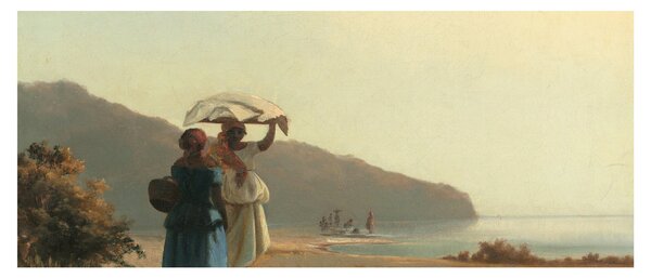 Slika - Camille Pissarro, Two Women Chatting by the Sea, St. Thomas, reprodukcije (120x50 cm)