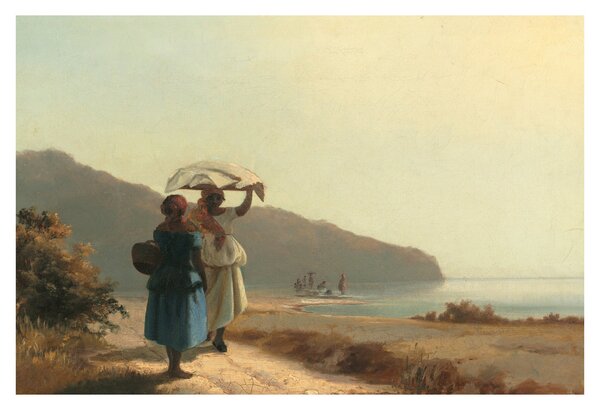 Slika - Camille Pissarro, Two Women Chatting by the Sea, St. Thomas, reprodukcije (90x60 cm)