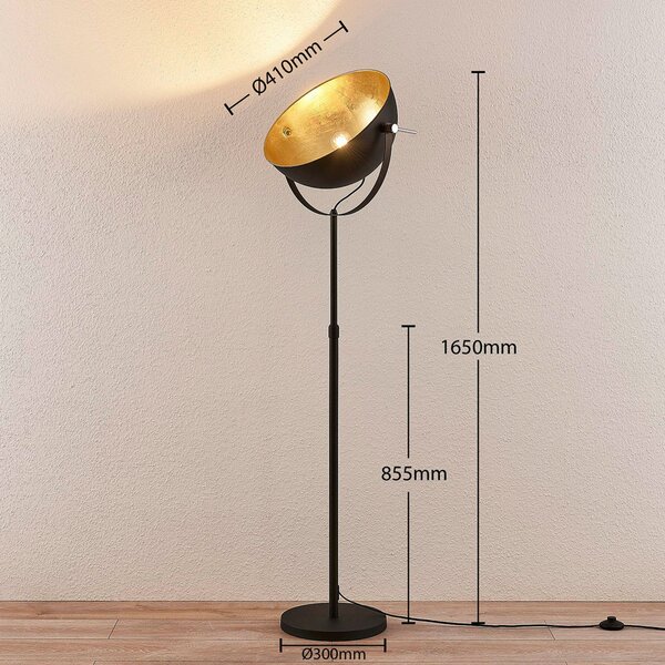 Podne Lampa Lindby, Muriel, Crno, Dnevna soba, Metal, Moderan