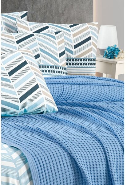 Plavi pamučan prekrivač 220x240 cm Waffle – Mila Home