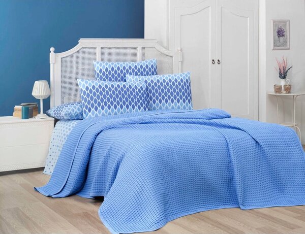 Plavi pamučan prekrivač 220x240 cm Waffle – Mila Home