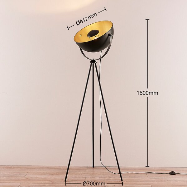 Podne Lampa Lindby, Meline, Crno, Dnevna soba, Metal, Moderan