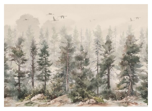 Staklena slika - Borova šuma I., akvarel (70x50 cm)