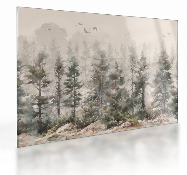 Staklena slika - Borova šuma I., akvarel (70x50 cm)