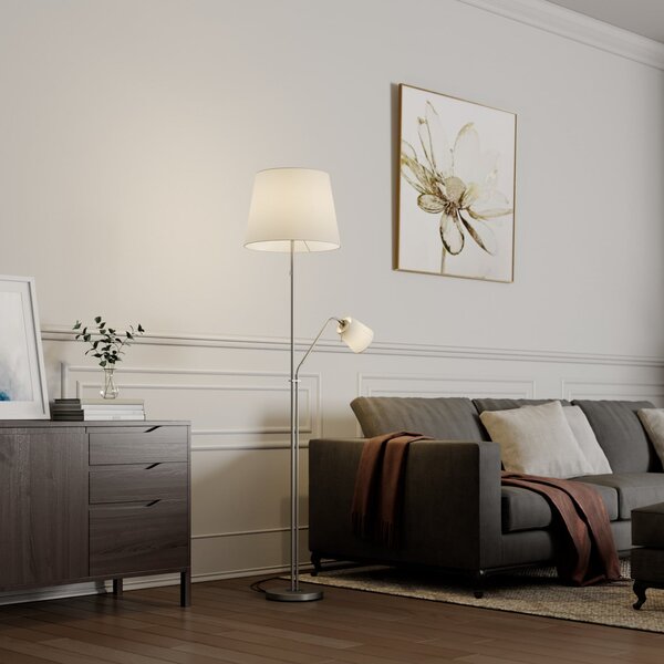 Podne Lampa Lindby, Nantwin, Bijela, Dnevna soba, Tkanina / tekstil, Moderan