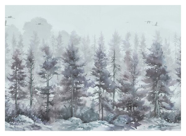 Staklena slika - Borova šuma II., akvarel (70x50 cm)