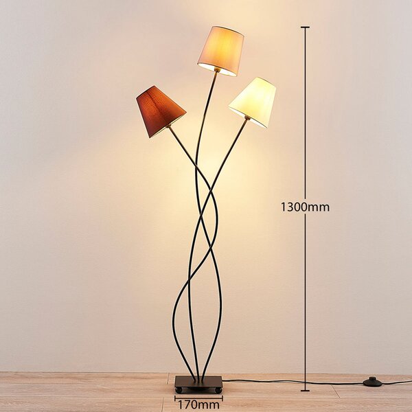 Podne Lampa Lindby, Melis, Sivo, Dnevna soba, Tkanina / tekstil, Moderan