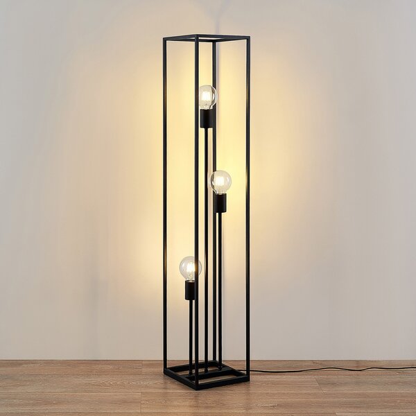 Podne Lampa Lindby, Krisha, Crno, Dnevna soba, Metal, Vintage