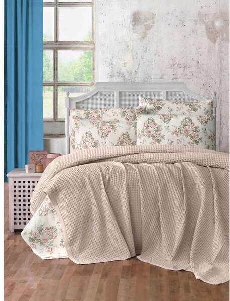Svjetlo smeđi pamučan prekrivač 220x240 cm Waffle – Mila Home