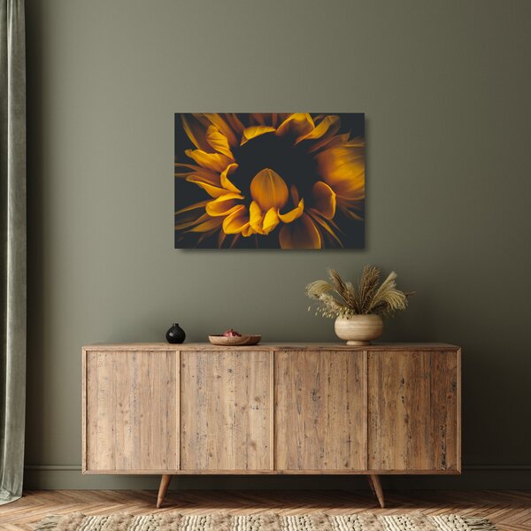 Staklena slika - Suncokreti u crnoj pozadini (70x50 cm)