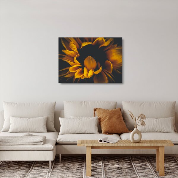 Staklena slika - Suncokreti u crnoj pozadini (70x50 cm)