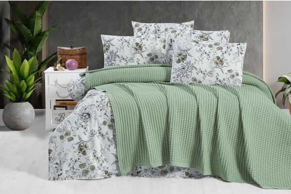 Zeleni pamučan prekrivač 220x240 cm Waffle – Mila Home