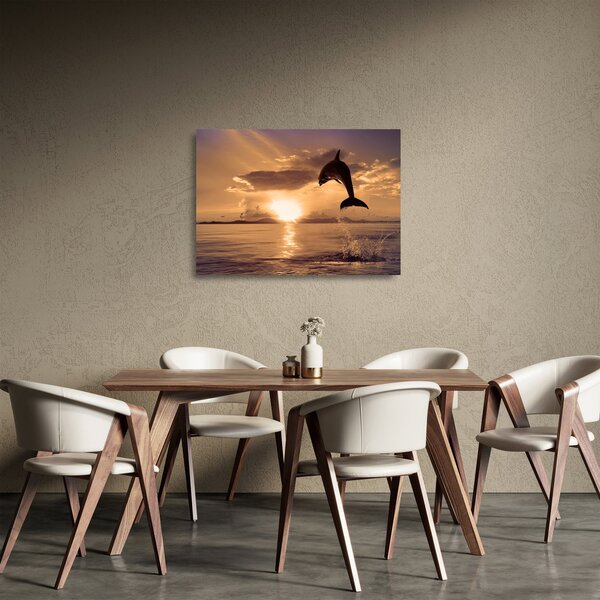 Staklena slika - Delfin na zalasku sunca (70x50 cm)