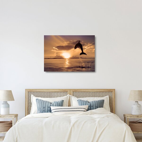 Staklena slika - Delfin na zalasku sunca (70x50 cm)