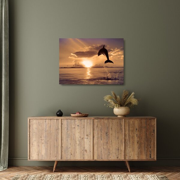 Staklena slika - Delfin na zalasku sunca (70x50 cm)