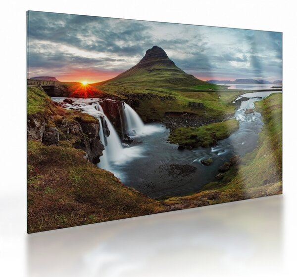 Staklena slika - Kirkjufell na zalasku sunca (70x50 cm)