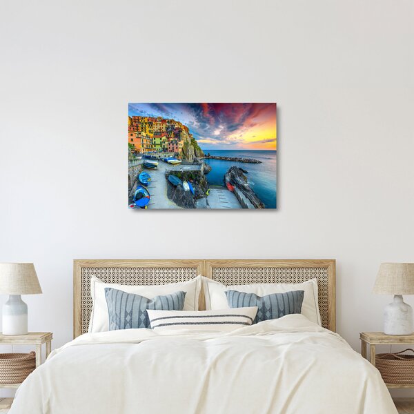 Staklena slika - Mediteransko selo (70x50 cm)