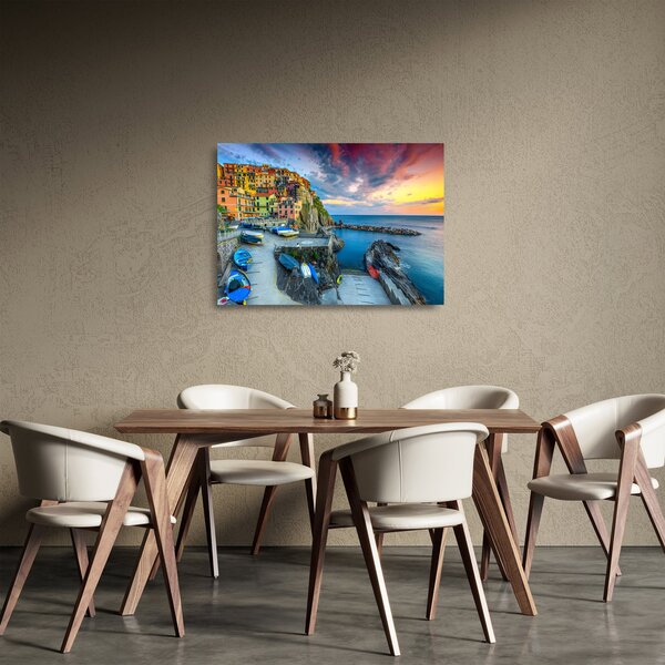 Staklena slika - Mediteransko selo (70x50 cm)