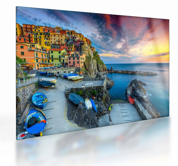 Staklena slika - Mediteransko selo (70x50 cm)