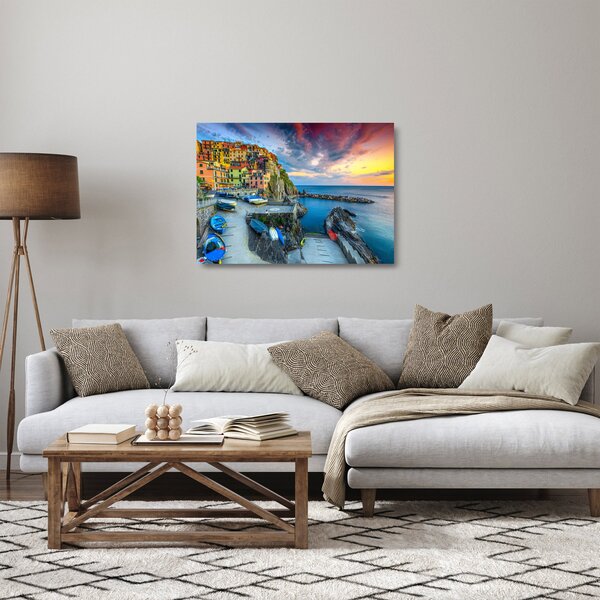 Staklena slika - Mediteransko selo (70x50 cm)