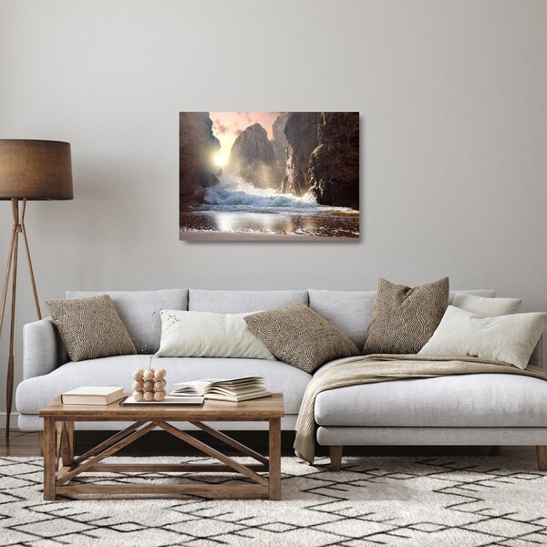 Staklena slika - Stijene i valovi oceana (70x50 cm)