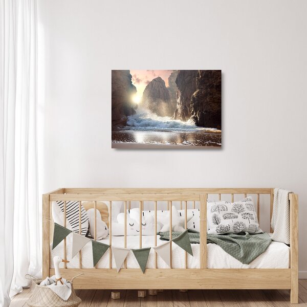 Staklena slika - Stijene i valovi oceana (70x50 cm)