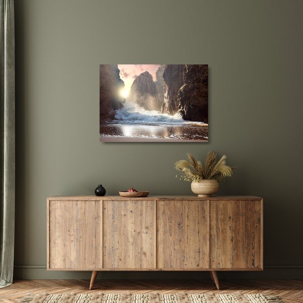 Staklena slika - Stijene i valovi oceana (70x50 cm)